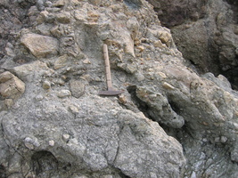 ▲大陸時代に堆積した石ころの地層