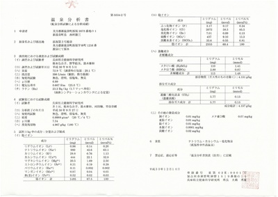 温泉分析書　浜坂温泉（第３号源泉）